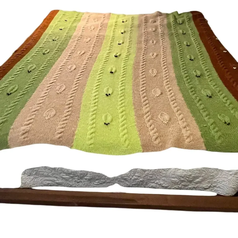 Vintage Blanket Bedspread Crochet Granny Cable Knit Multicolor Fall Cozy Hygge